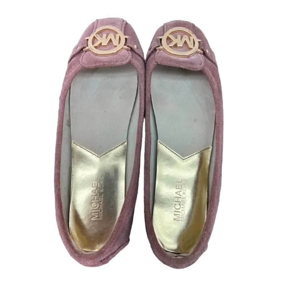 Michael Kors Women’s Mauve Suede Leather Fulton Moccasin Flats 7.5 Gold Logo